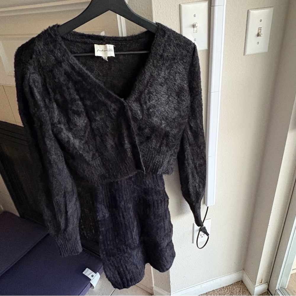 Freshmen 1996 Black 2-Piece Bodycon Dress with Crop Cardigan Sweater Set –Size M
